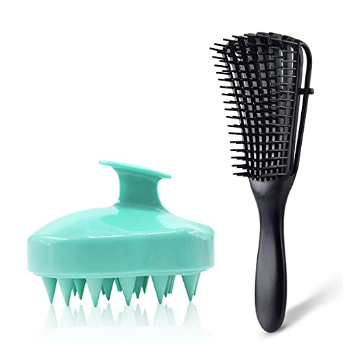 Curly Detangler Hair Brush Set: 2 Pack Detangling Hair Brush Set for Natural Curly Hair,Thick, Thin, Wet Hair or Dry Hair, Hair Detangler Brush for Women Men Kids-（Green）