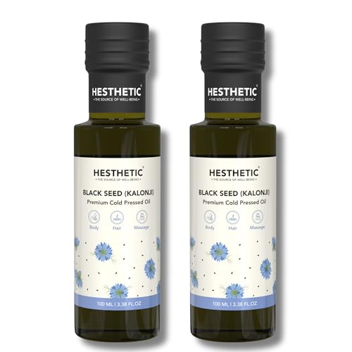 Image of HESTHETIC Cold Pressed Black Seed Oil Pack of 2 x 100ml for Hair, Skin & Scalp | Pure Kalonji (Nigella Sativa) Beauty Oil - Thymoquinone Rich | Glass Bottle | Pre-Wash Ritual & Facial Massage Use