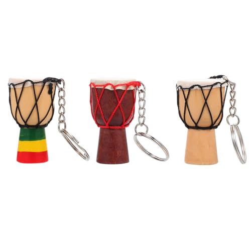 Ciieeo 3Pcs African Drum Keychain Set Mini Djembe Drum Key Chains Solid Wood Sheepskin Craft Ornament Souvenirs for Travel