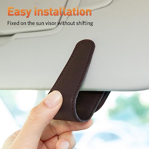 CoBak Suporte de óculos de sol para viseiras de carro – clipe magnético de couro PU, suporte ajustáv
