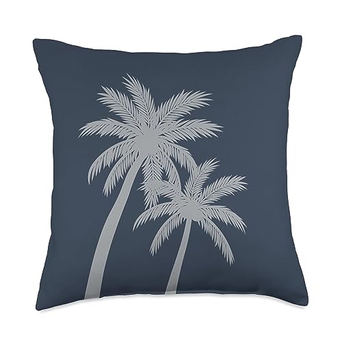 Boho Palm Trees Tropical Island Summer Chic (Dark Blue) Throw Pillow