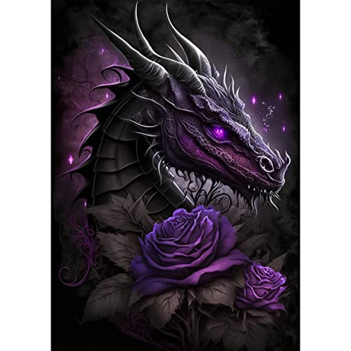 QENSPE 5D Diamond Painting Dragón Negro Cuadro Diamante Completo,...