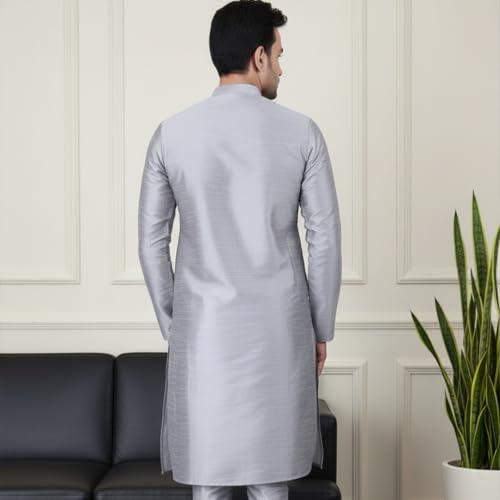 Image of Sadree Men's Silk Blend, Knee Length, Full Sleeve, Mandrin Collor, Solid Style, Attractive Colour, Solid Plain Kurtas