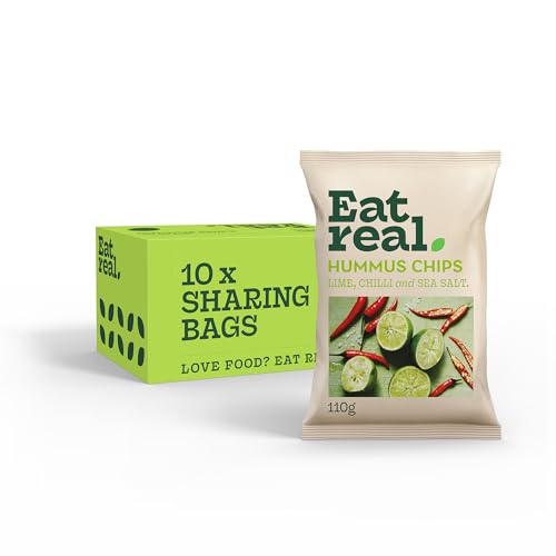 Eat Real Hummus Crisps Chilli Lime and Sea Salt 10 X 110g, Chip Snacks