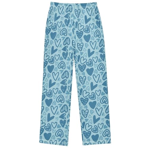 Boy's Pants Blue Hand Drawn Heart Jogger Pants Elastic Waist Long Bottoms Trousers with Pockets 6-14 Years