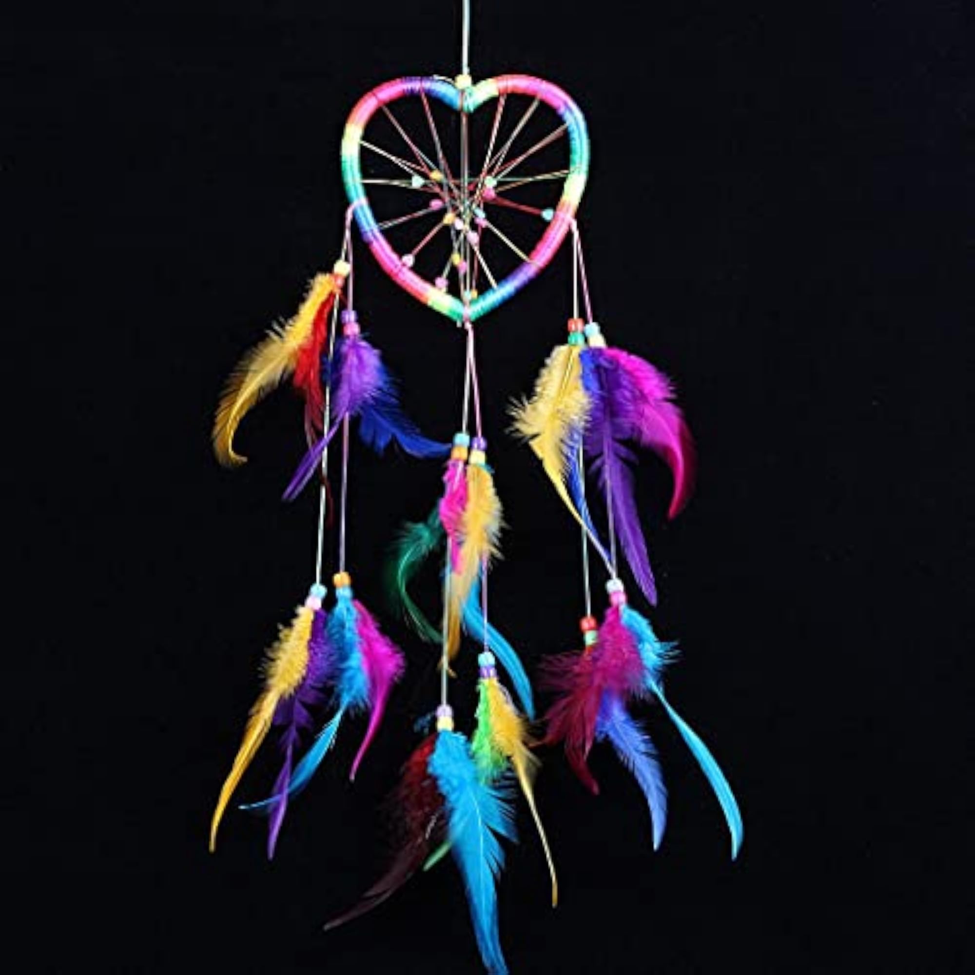 Boho Rainbow Heart Shape Feather Dream Catcher Wall Hanging Decor