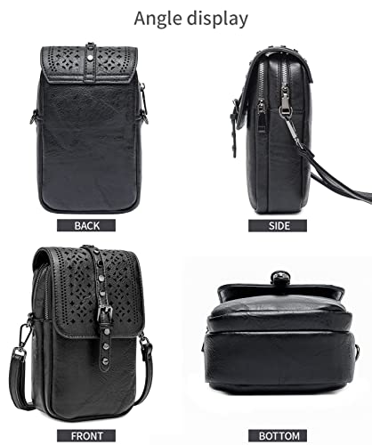 Women Vintage Crossbody Phone Bag, Small Messenger Shoulder Bag Cash Handbag Wallet Purse (Be08-Black) #TOP4