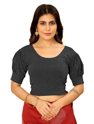 Image of Amazon Brand - Anarva Women's Readymade Shining Lycra Stretchable Round Neck Half Sleeve Blouses