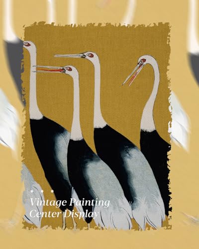 Image of HUARCEY Gold Framed Vintage Wall Art for Living Room, Animals Painting Prints Shelf Decor for Kitchen, Aesthetic Bedroom Wall Art Decor, Christmas Gifts for Friends or Family (Seven Cranes 16 inchx24 inch)