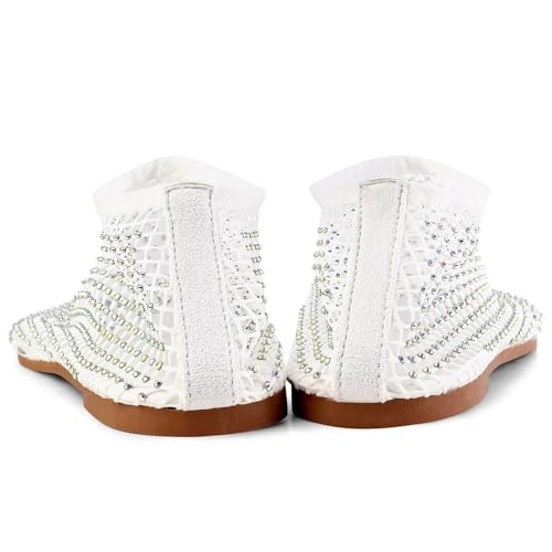 Image of Mesh Ballet Flats Round Toe Shiny Gem Mesh Flats Rhinestone Short Boots Sexy Sandals Cutout Sparkly Comfortable Beach Casual Dress Flats for Women