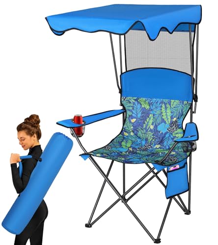 SeaSlep Camping Chair with Canopy, Chair with Cup Holders, Portable Camping Chairs with Carry Bag&Side Pocket, Beach Chair with Shade, Camp Chairs for Adult, Outdoor Folding Chair Support 330 LBS