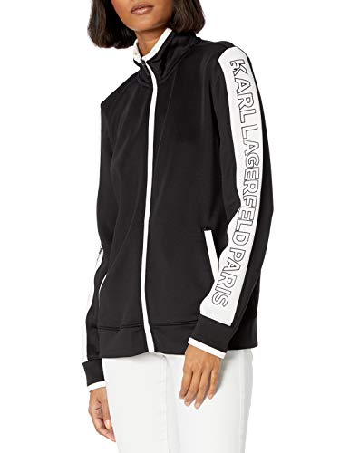 Karl Lagerfeld Paris Women's Funnel Neck Zip Up Sweatshirt, Black, X-Large
