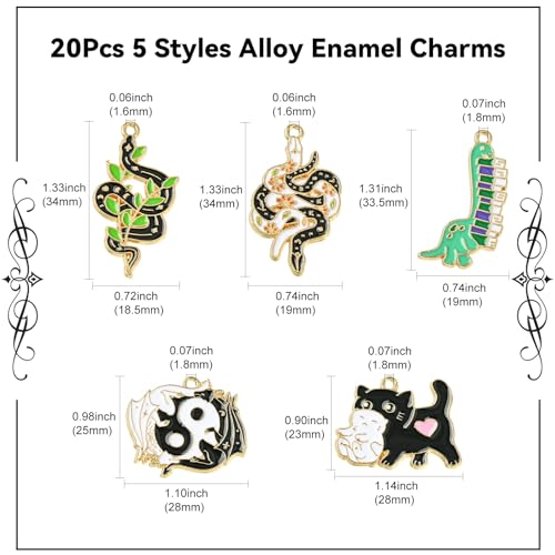 Stiesy 20Pcs 5 Styles Enamel Animal Charms Cat Snake Pendant Charm Dragon Dinosaur Dangle Charms for Jewellery Making Bracelet Crafting Necklaces - Image 2