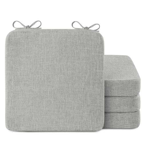 Image of AddGrace Square Chair Cushions for Dining Chairs 4 Pack 16x16x2inch L Grey | Non Slip, Removable Cover with Ties, Textured Fabric, for Kitchen Dining Room Indoor, Hard Wooden Chairs, Family Gathering