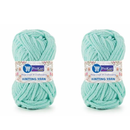 Image of ProKart Premium Blankie Wool, Plush & Cuddly, Chenille Yarn Supersoft Hand Knitting Wool Ball | Blanket Thick /Mottu Yarn Ball Suitable for Hand Knitting and Crocheting for Baby, Adult, Sweaters, caps, Throws, Home Furnishing, Scarves, Blankets (Mint Green, 100gms x 2 Pack)