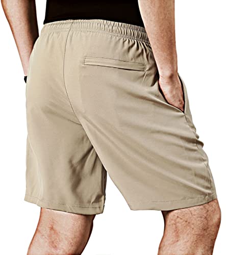 Exeke Men's Quick Dry Running Shorts Lightweight Gym Workout Shorts With Zipper Pockets 252-1Xl/Khaki 30-32 #TOP2