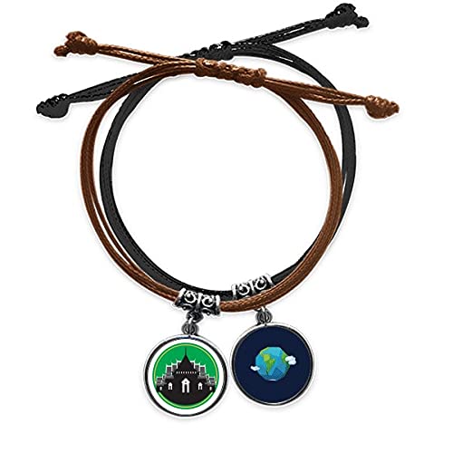 Cadena cuero tierra pulsera Tailandia con amuleto de templo y cordón trenzado a mano