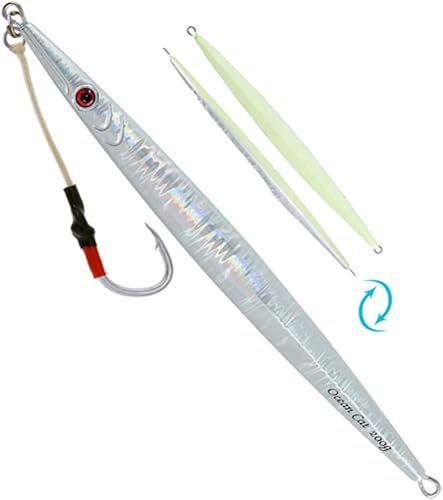 OCEAN CAT Señuelos de pesca con jigging de paso lento, kit de plantillas brillantes para pesca en agua salada con ayuda de anzuelo lento, anzuelo