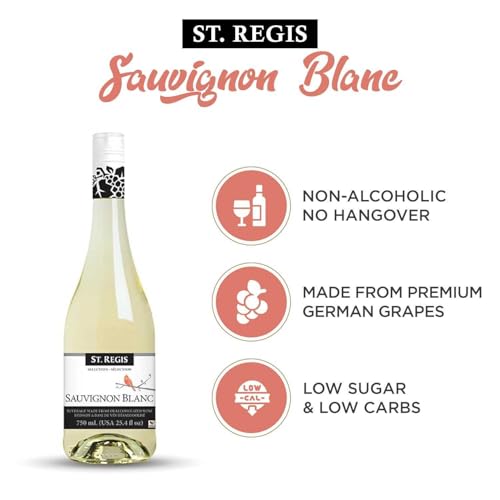 Image of ST. REGIS Non-Alcoholic Sauvignon Blanc - Low Calorie, Low Sugar - Crisp and Refreshing Tropical Fruity Rich Flavor from Germany Vineyards - 25.4 Fl Oz / 750ml