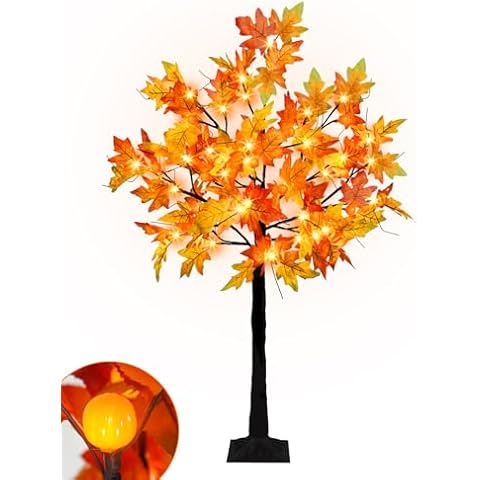 Ruidazon 4FT Lighted Maple Tree with Pumpkins Cover