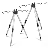 Teyva Daily 2 Pcs Portable Fishing Rod Holder for Ground Aluminum Alloy Rack with Lock Bank Fishing Rod Holder Fish Pole Bracket Stands Collapsible Fish Accessory Outdoor(5-Rod,22 Inch)