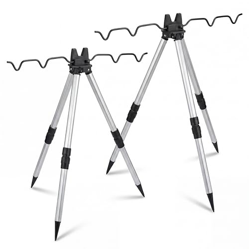 Teyva Daily 2 Pcs Portable Fishing Rod Holder for Ground Aluminum Alloy Bank Fishing Pole Holders Rack with Lock Banking Fish Rod Holder Pole Stand Fish Accessory Gift for Men Outdoor(5-Rod 22 Inch)