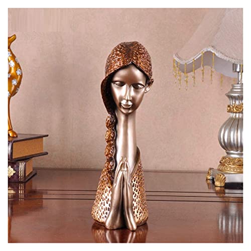 Statue fille artisanale de douce dame avec table de prière élégante en bois