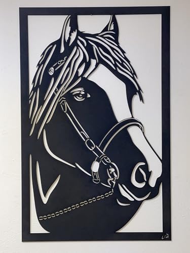 Cheval noir moderne en bois Boutdebois, tableau chic de 59x38cm pour chambre raffinée
