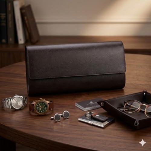 Image of essart 12-Slot Watch Roll Case - Luxury PU Leather Travel Watch Organizer for Men & Women | Portable Watch Storage Case | Scratch-Resistant & Protective