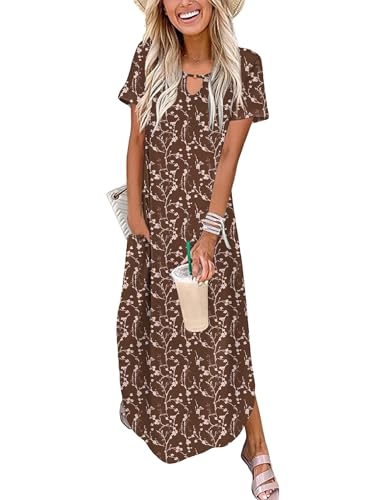 Image of Zeagoo Womens Maxi Summer Dress with Pockets Casual Short Sleeve Sundress Trendy 2026 Curve Hem Long Dress