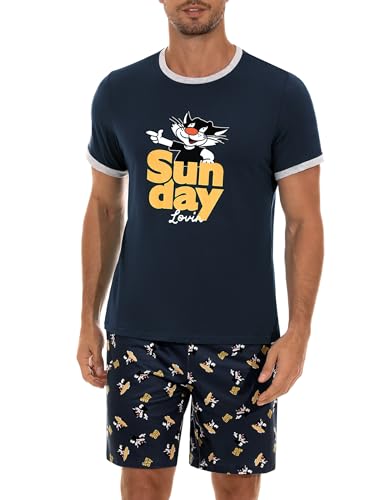Demegimi Verano Conjunto de Pijama Hombre Pijamas Cortos Hombre Conjuntos de Pijamas Ropa de Dormir para Hombre Pijama Hombre Juvenil Manga Corta