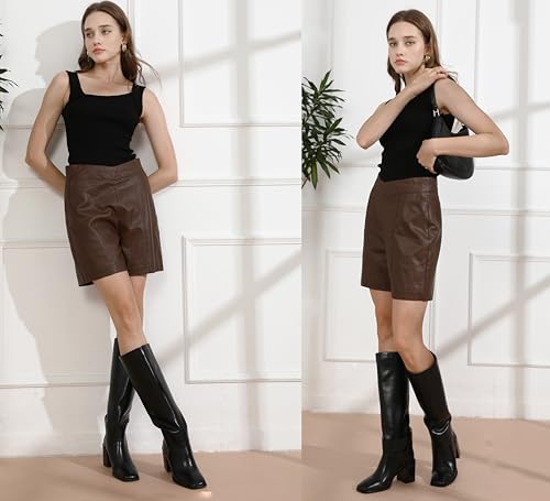 Women's Knee High Boots Chunky Heel Square Toe Side Zipper Tubular Leg Soft Lichee PU Leather Classic Fashion Dress Long Boots4