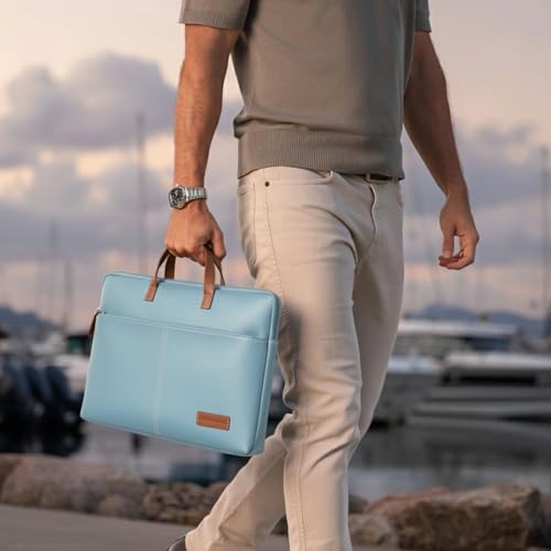 Image of Giordano Unisex 15 Inch Laptop Sleeve PU Bag for Professionals | Premium Leatherette | Water-Resistant & Padded Slim-Fit with Trolley Strap for Men & Women