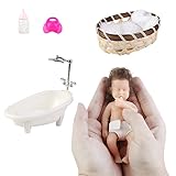 Vigcebit Realistische Neugeborene Babypuppen | Handgemachte realistische Lange Haare weiche Gummipuppe - Mini-Langhaar-Duschpuppe mit weichem Gummi und exquisiter Verarbeitung