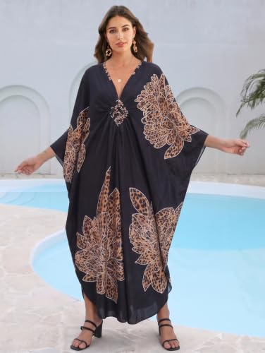 Image of sunforyou Kaftan Dresses for Women Stylish Caftans Plus Size Beach Cover up Soft Loungewear