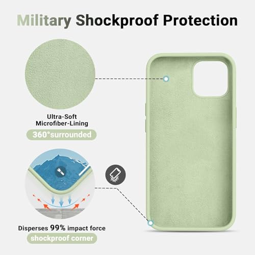 Image of Premium Liquid Silicone Case for iPhone 12 & 12 Pro - Slim Full Body Protective Back Cover with Soft Microfiber Lining, Anti-Slip Grip Scratch Resistant Phone Case(Light Green)