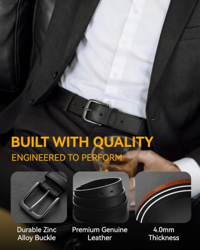 Image of CHAOREN Mens Belts Leather 35mm for Jeans - Tough at Work, Sharp Daily | Genuine Leather, Durable Buckle, Casual Occasion, Everyday Dress, Classic Style, Handmade, Gift Box