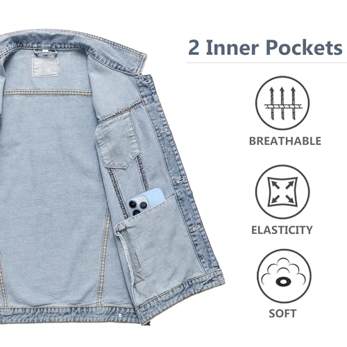 Image of JYG Denim Vest for Men Casual Stretchy Trucker Jean Vests Fashion Vintage Sleeveless Jacket Vest