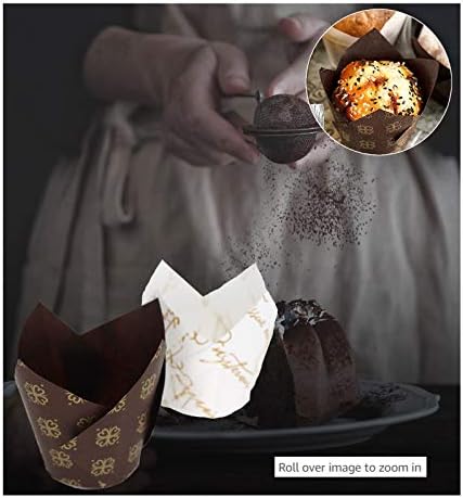 Tulip Cupcake for Baking Cupcake Cases Tulip Baking Cups, 2 Colors Paper Muffin Cups, Standard Size Muffin Cases Cupcake Liners Muffin for Wedding, Birthday, Party, Brown and White, 100PCS
