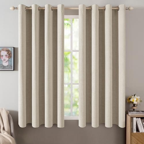Image of MIULEE Linen Curtains for Bedroom 100% Blackout Thermal Insulated Stone Grommet Room Darkening Curtains & Drapes Fall Decor for Living Room 52 x 54 Inch (2 Panels)