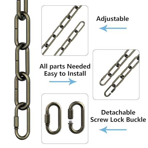 Image of garini 12 Feet Industrial Bronze Light Fixture Chain, Adjustable Metal Pendant Chandelier Chain Extension with Detachable Link, Maximum Load is 66 Pounds