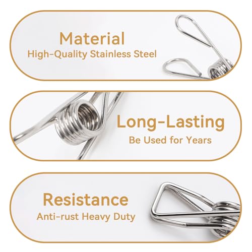 Duijinyu W009 40 Pack Clothes Pins Heavy Duty, 304 Stainless Steel Clothes Pins With Waterproof Bag, Metal Clothespins Assorted Size thumb #4
