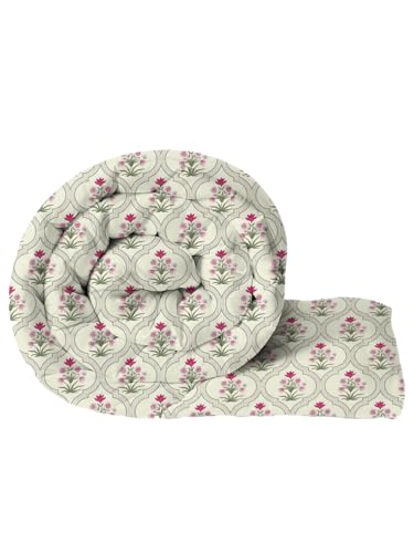 Image of HOMEKART 220 GSM Premium Reversible Microfiber AC Comforter for Single Bed | Soft, Lightweight & Breathable All-Season 3-Layer Quilted Blanket (150 cm x 225 cm, Floral, Almond and Pink Flowe)