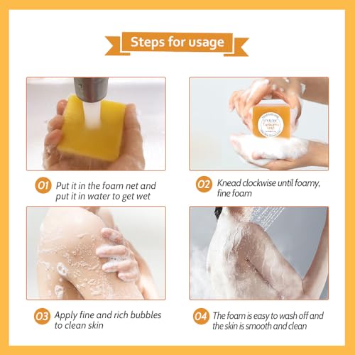 LIYALAN Turmeric Soap Bar 3.88 oz X 2Bars for Face Body Smooth Skin,Cleansing Natural Handmade Sensitive Skin Vegan Formula