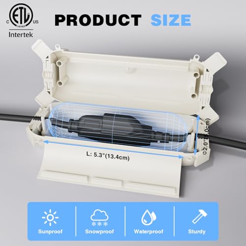 Image of Flemoon 3 Pack Outdoor Extension Cord Waterproof Cover, for Outlet | Small Electrical Connection Box for Straight Plug, Socket, Halloween, Christmas Holiday Decoration String Light, White
