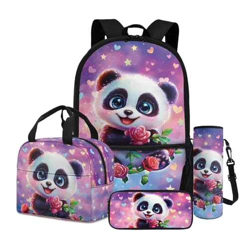 Ensemble sac à dos d'école 4 en 1 fille garçon violet avec trousse et sac repas