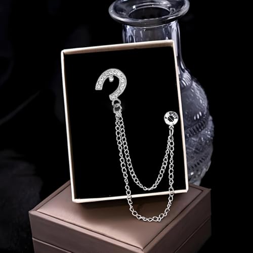 Image of 2PCS Crystal Hanging Chain Brooch Suit Pin for Men Women Vintage Crown Cross Star Diamond Broochs Gold and Silver Wedding Brooch for Clothes Dress Hats Bags Accessory