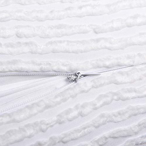 Rythome Set Of 2 Decorative Striped Throw Pillow Covers, Jacquard Fuzzy Stripes, Modern Farmhouse Design For Livingroom Couch And Bed - 18"X18", White #TOP4