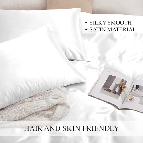 Image of Homestan Satin Bedsheet for King Size Bed with 2 Pillow Covers, Modern Bed Sheet for Romantic Nights(100x108 inches, White)