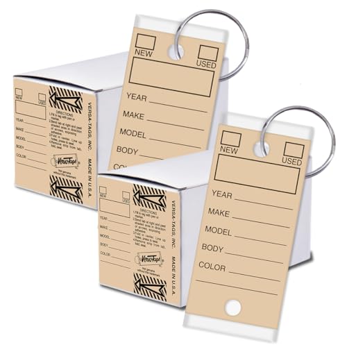 Image of Versa-Tags 500 Key Tags, Self Protecting Poly, 1.25''x3'', Highly Resistant to Abrasion, 500 Key Tag Pack, 500 Chrome Plated Key Tag Rings Included Color Tan | Abrasion-resistant tan poly key tags with chrome-plated rings for automotive dealerships, inventory, and vehicle organization